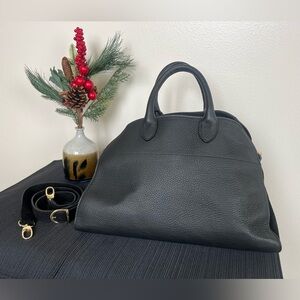 Anna Paola Genuine Black Leather and Suede Handbag.